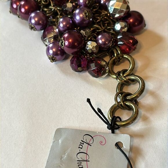 NWT Cha Cha Charm Women’s Multi Toned Purple Beaded Bauble Statement Bracelet - Picture 6 of 8